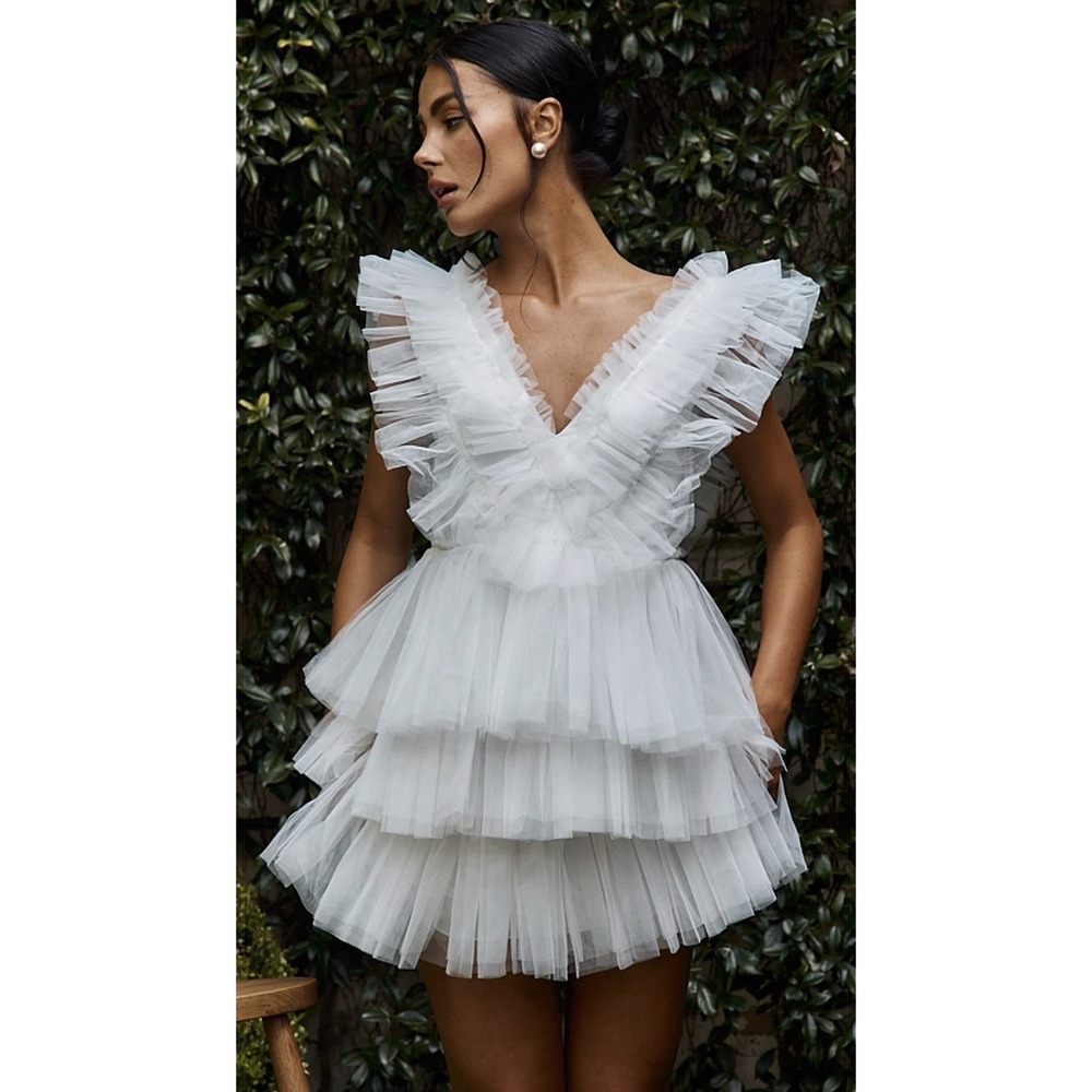 New Selfie Leslie Froufrou Layered Tulle Mini Dress White‎ Size Medium